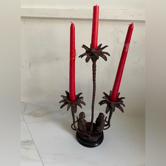 Maitland Smith Style? Monkey Palm Tree Candle Holder Candelabra Brass/Bronze - Picture 4 of 16